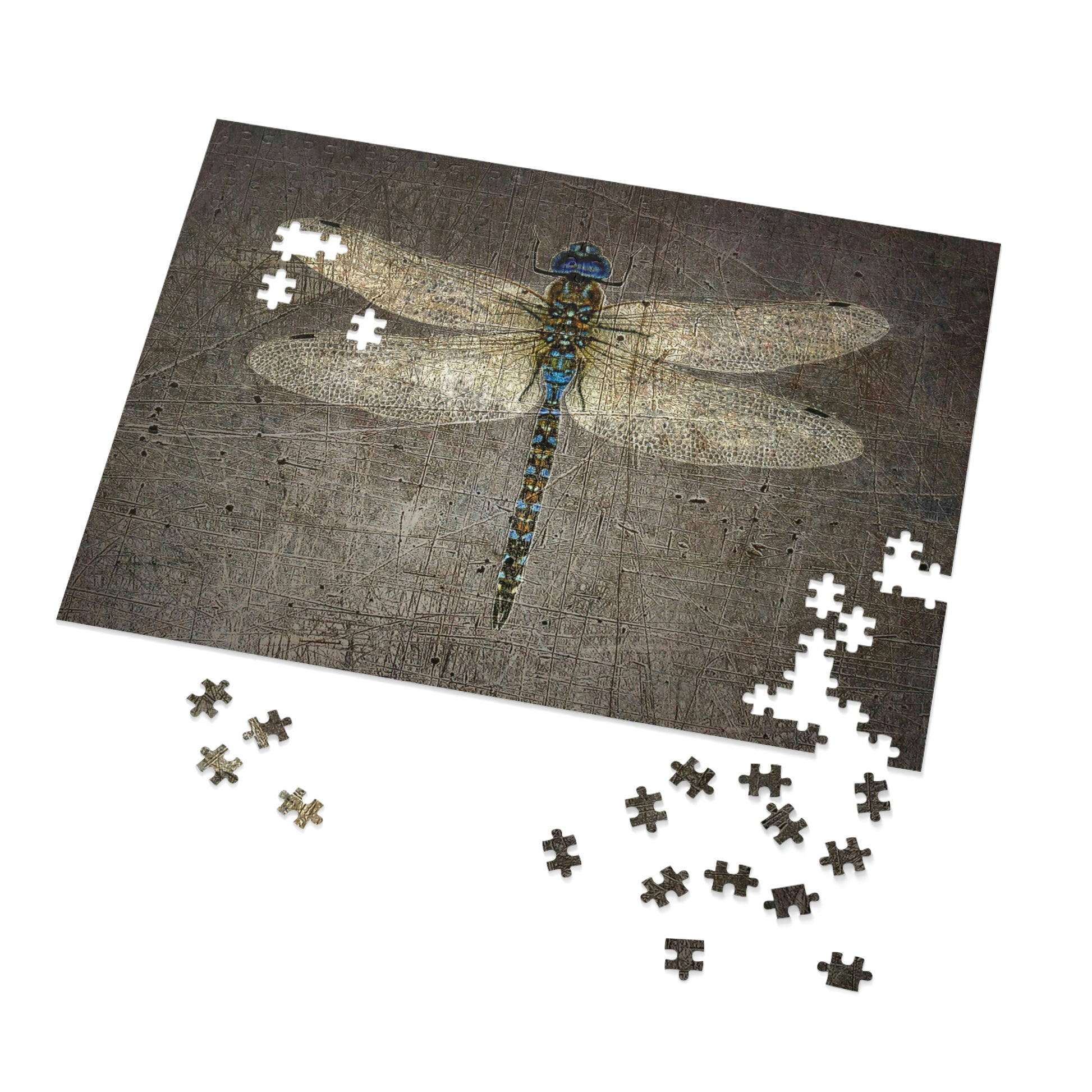 Dragonfly on Distressed Granite Background Puzzle 500 pieces in progress