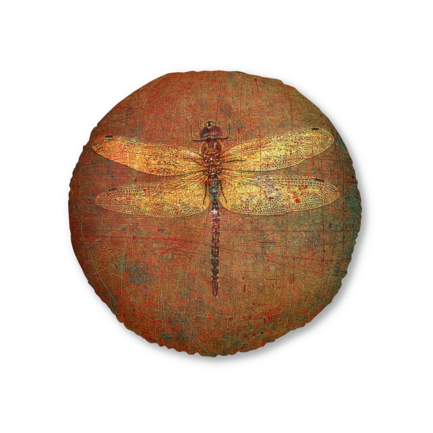 Dragonfly on Brown Stone Background Print on 2 Sided Round Tufted Floor Pillow front side