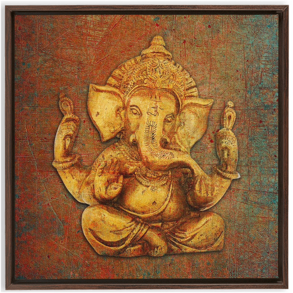 Ganesha on a distressed background Floating Frame Canvas 6 sizes available