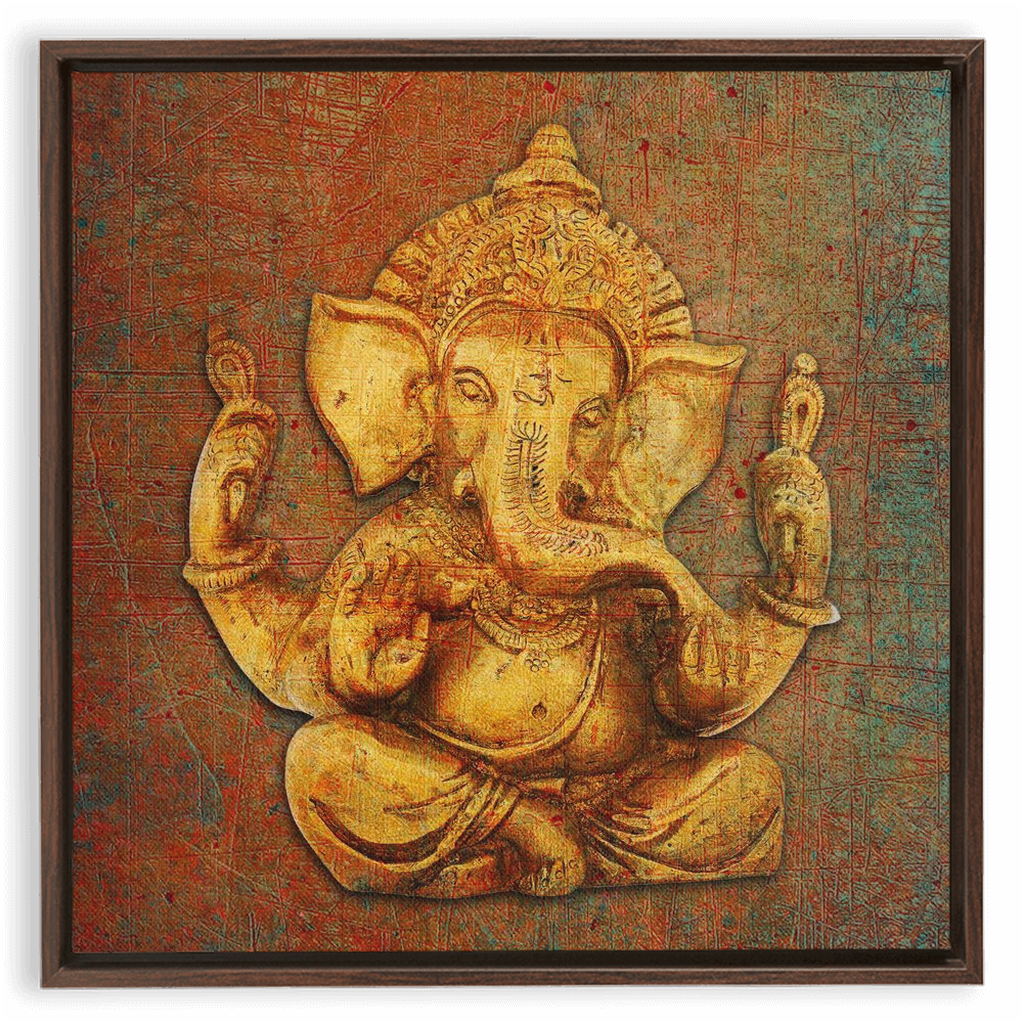 Ganesha on a distressed background Floating Frame Canvas