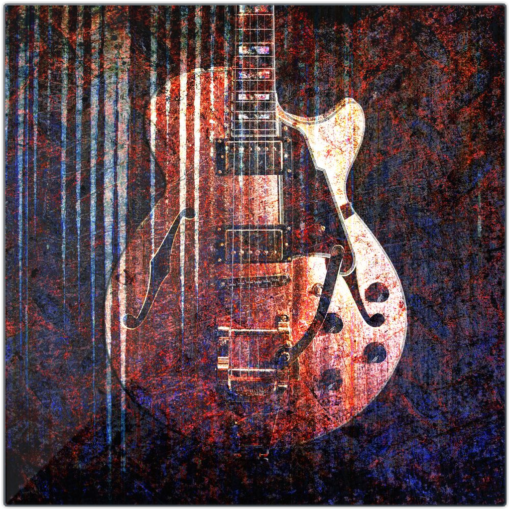 Electric Guitar Grunge Red and Blue Filters Printed on Eco-Friendly Recycled Aluminum 2 sizes available