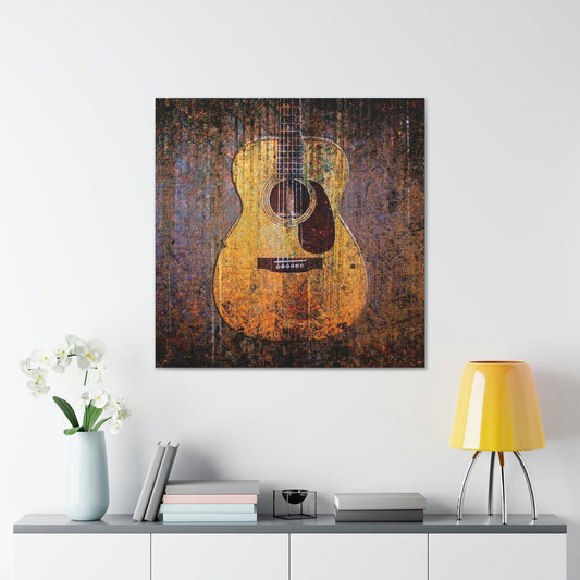Gift for Guitarists and Musicians Acoustic Guitar Print on Unframed Stretched Canvas hung on wall