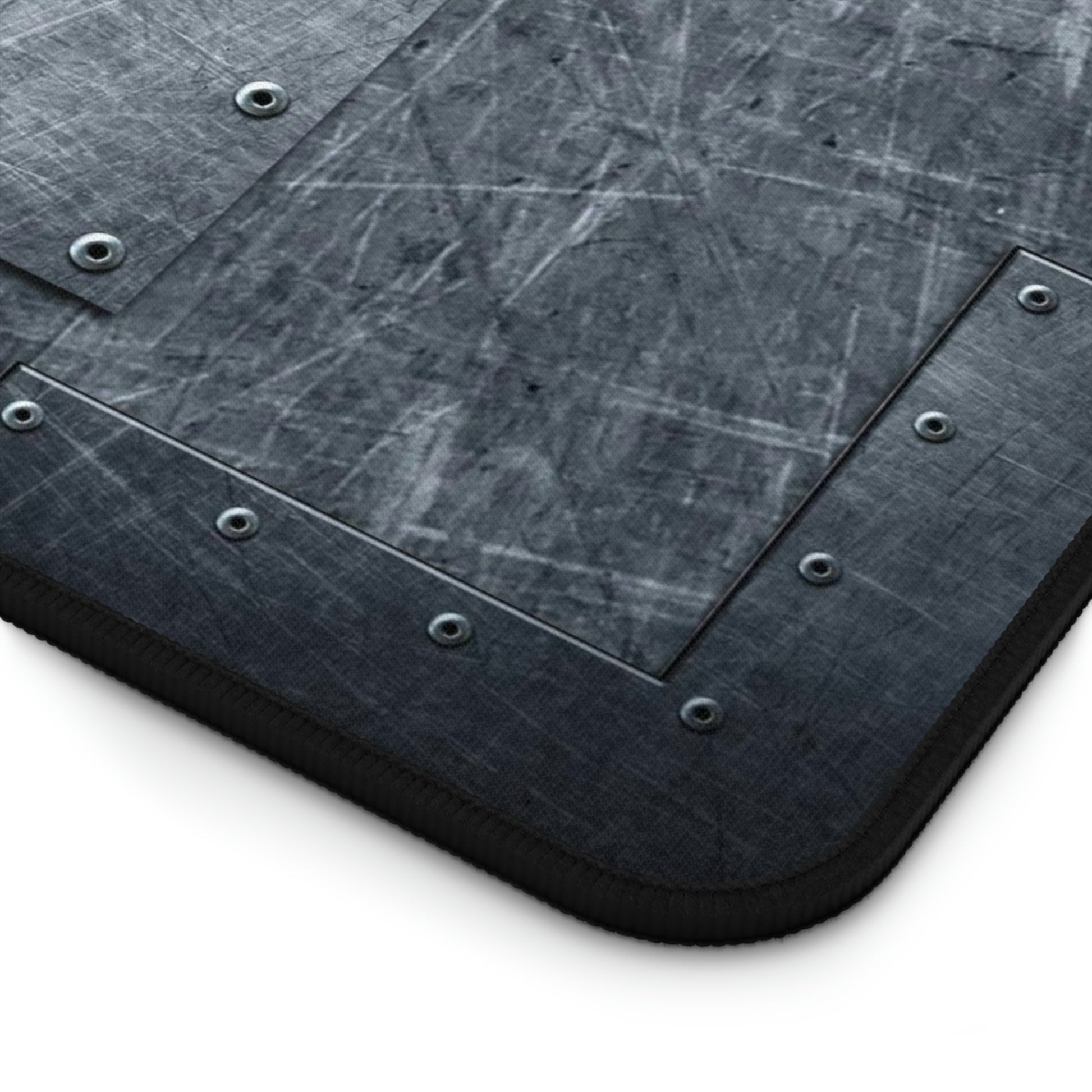 Industrial Themed Desk Accessories - Riveted Steel Sheets Print on Neoprene Desk Mat close up