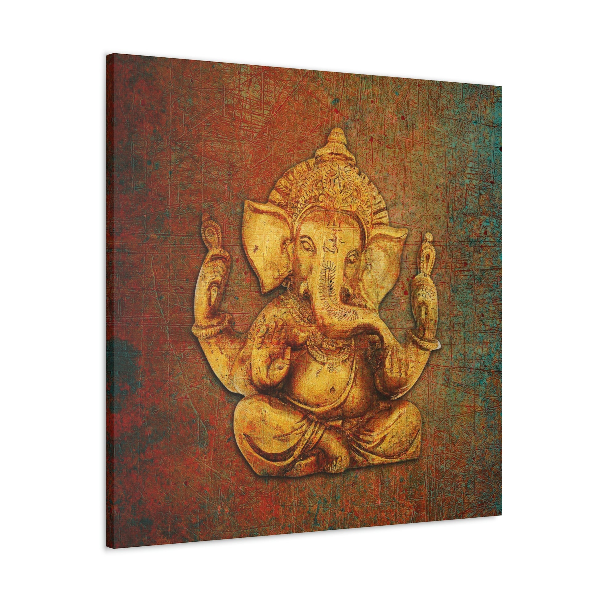 Ganesha on a Distressed Background Printed on Unframed Stretched Canvas side view