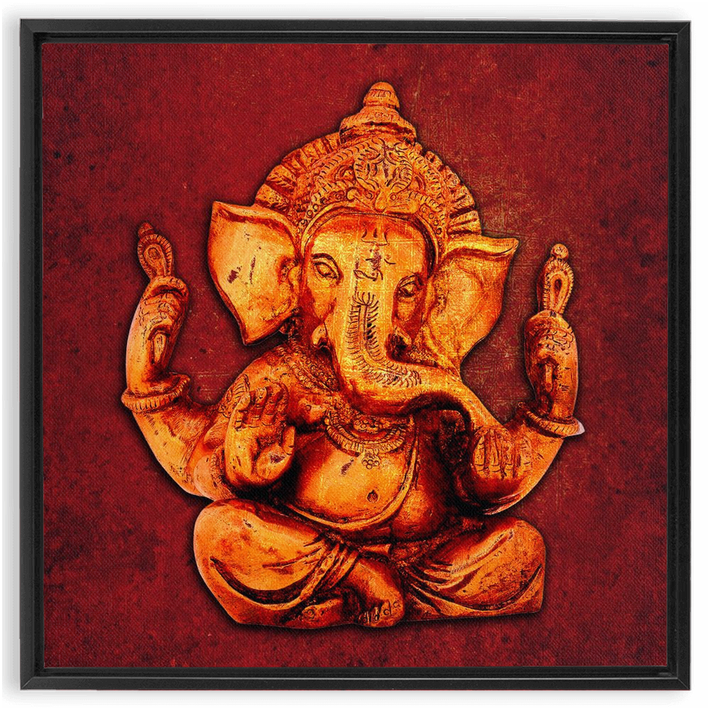 Ganesha on a distressed Red background  Floating Frame Canvas