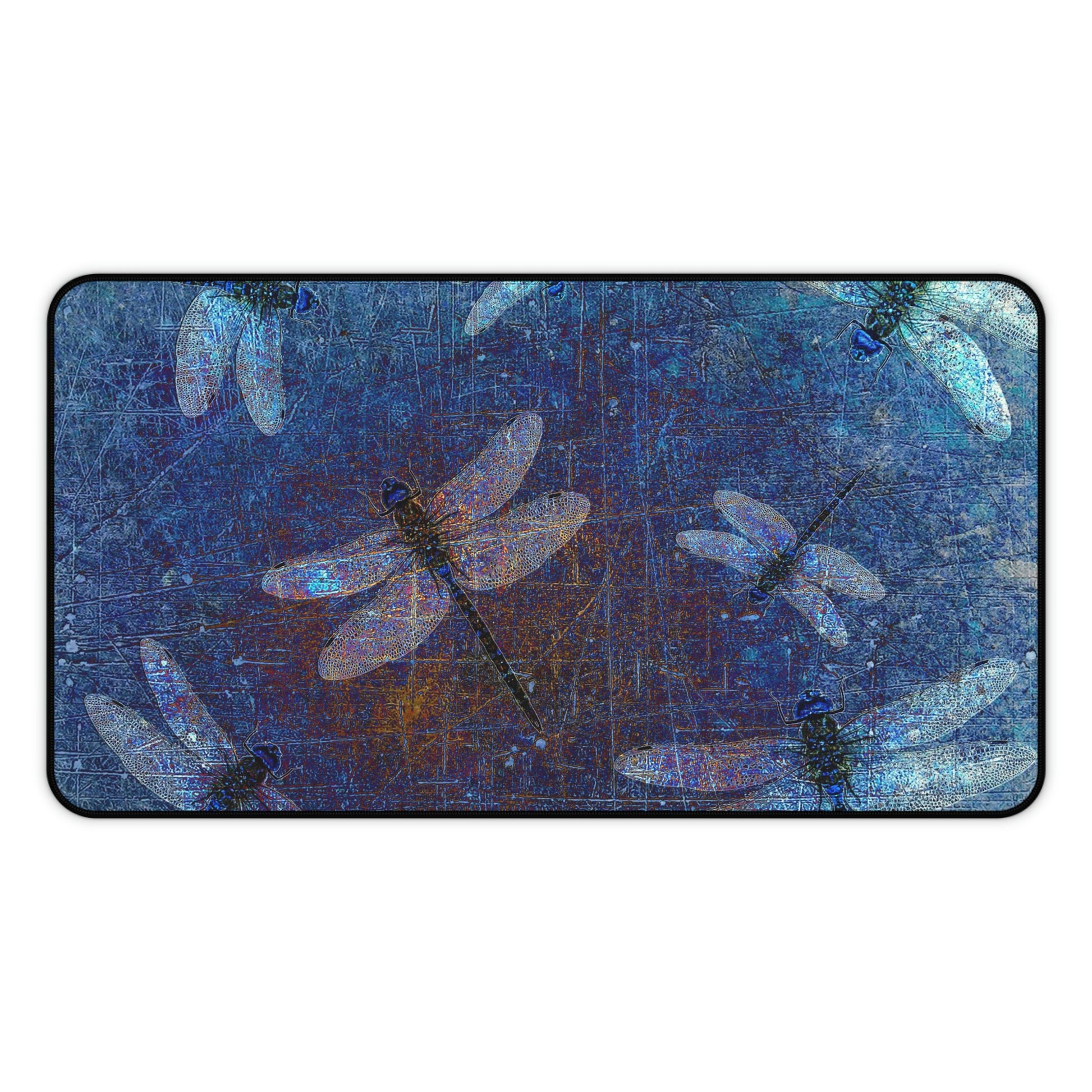 Dragonfly Desk Accessories - Flight of Dragonflies on Distressed Blue Background 12x22