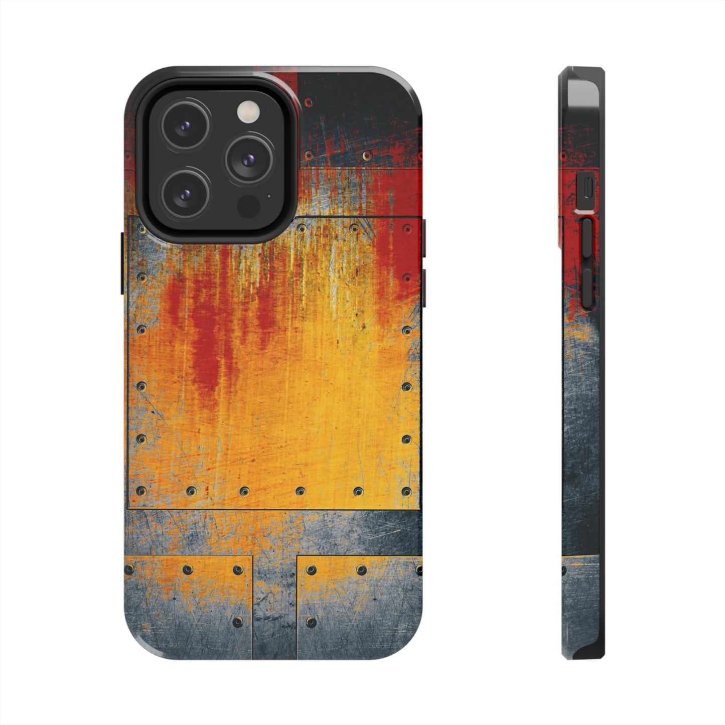Steampunk Themed Tough Case for iPhone 14 - Rust and Paint on Riveted Metal Plate Print