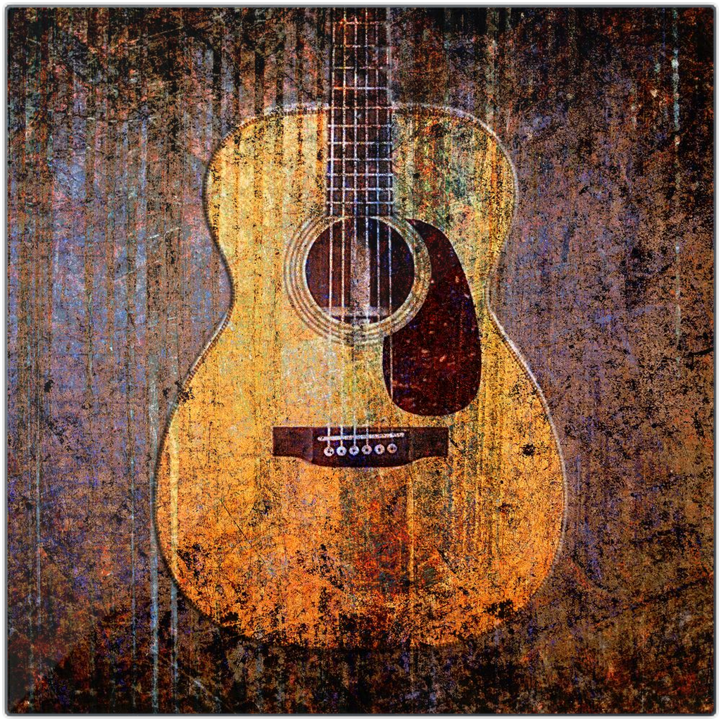 Guitar and Music themed Art Acoustic Guitar Printed on Eco-Friendly Recycled Aluminum 12x12
