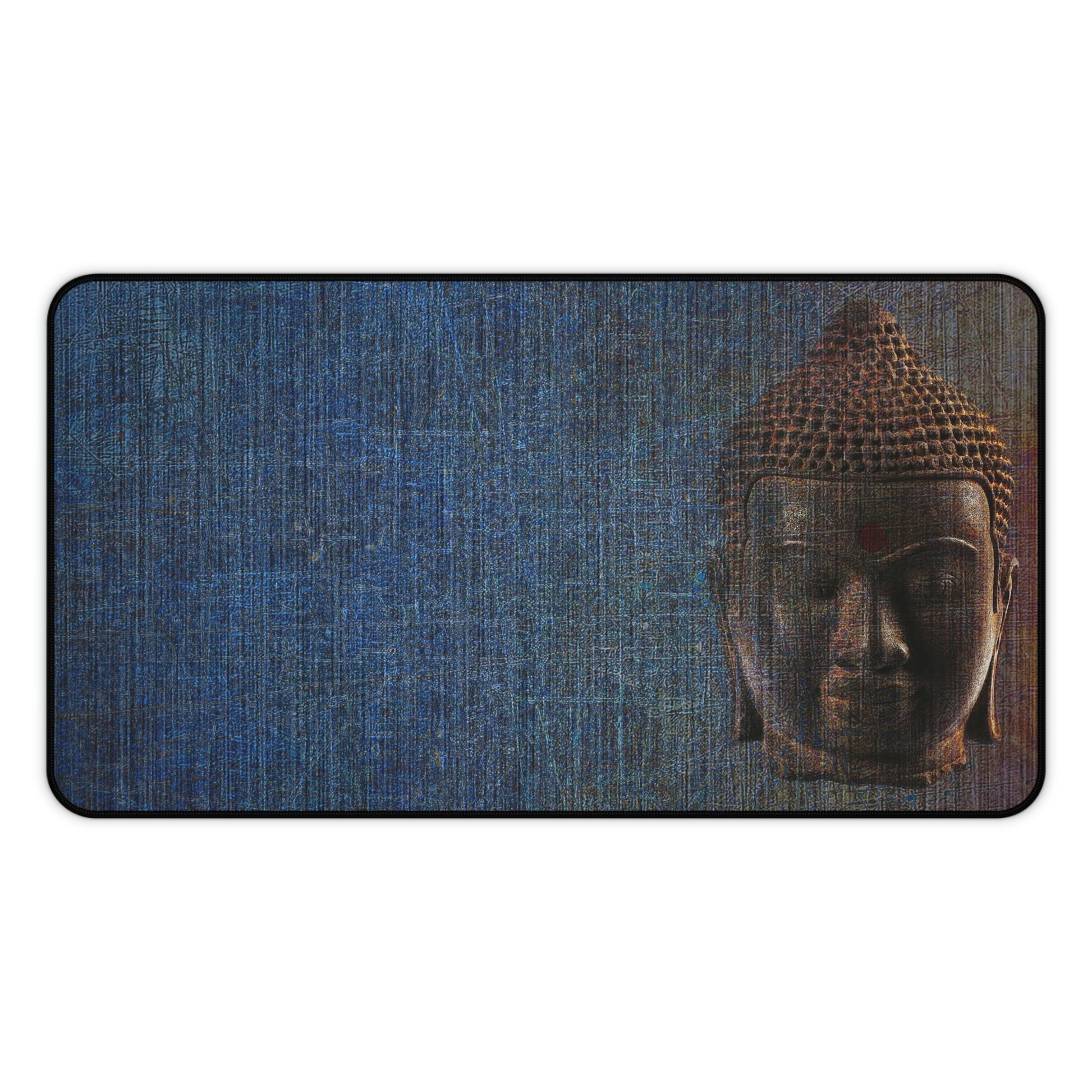 Buddha Themed Desk Accessories - Blue Buddha Head Neoprene Desk mat 12 by 22