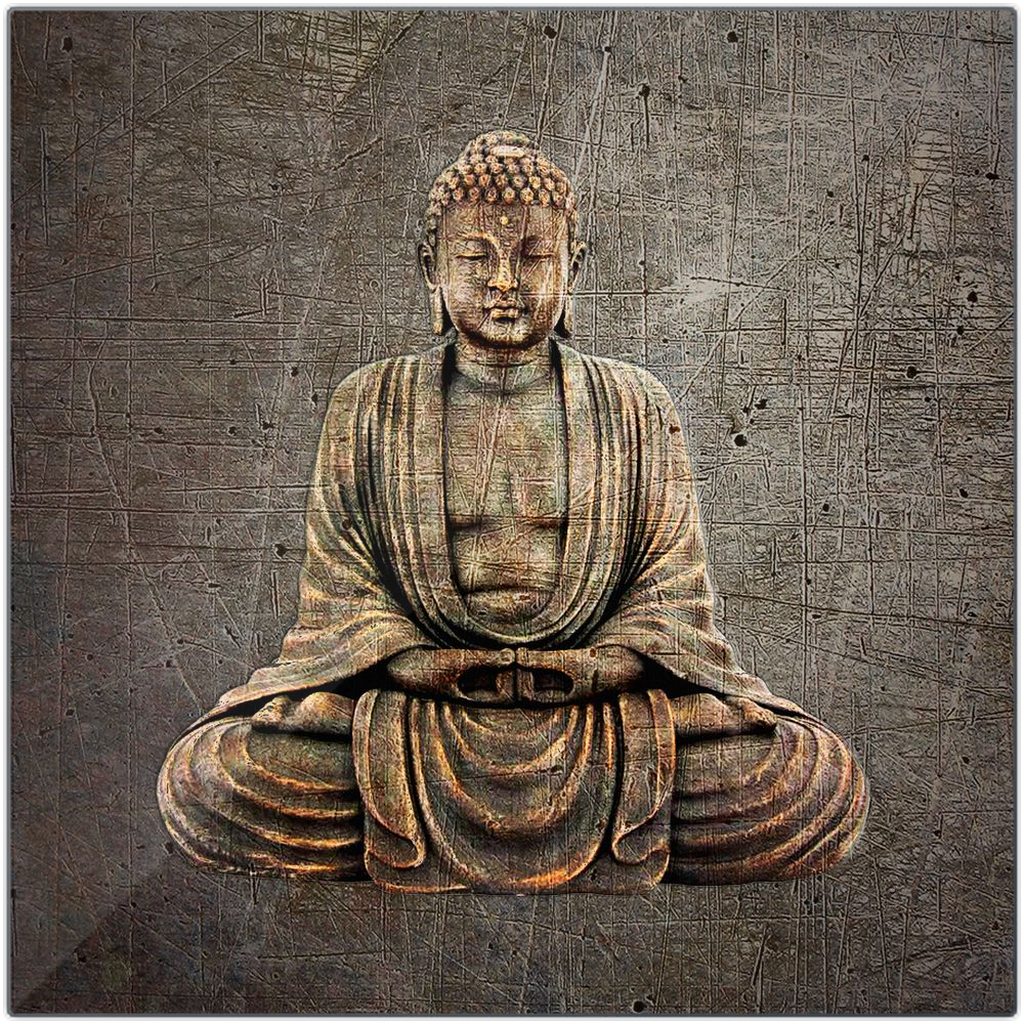 Sitting Buddha on Distressed Stone Background Printed on Eco-Friendly Recycled Aluminum 2 sizes available