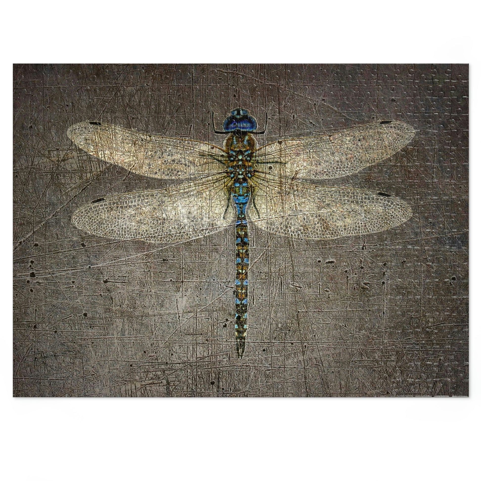 Dragonfly on Distressed Granite Background Puzzle 500 pieces