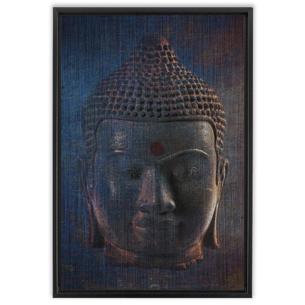 Blue Buddha Head on Distressed Background Print on Canvas in a Floating Frame