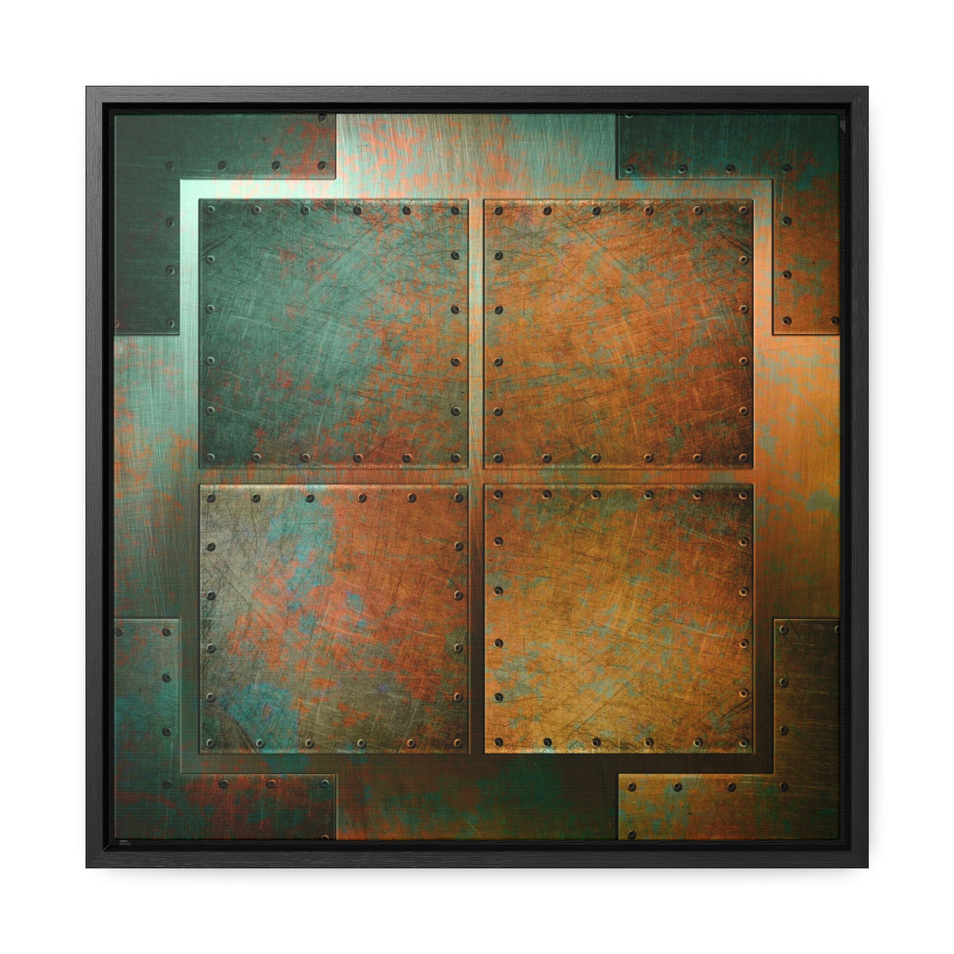 Steampunk Themed Wall Decor - Patinated, Riveted Copper Sheets Print on Canvas in a Floating Frame 5 sizes available