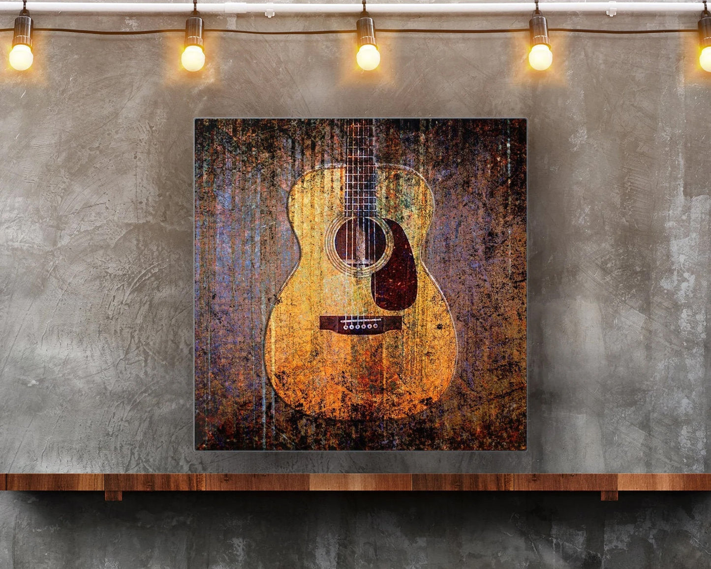 Guitar and Music themed Art Acoustic Guitar Printed on Eco-Friendly Recycled Aluminum hung on wall