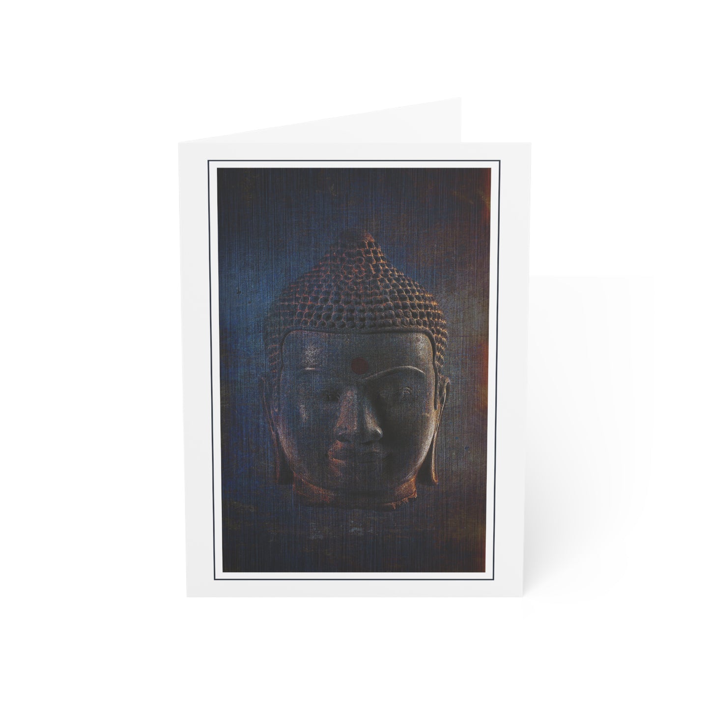 Blue Buddha Head Greeting Cards With Gratitude Message - Buddha Themed Stationery and Cards side view