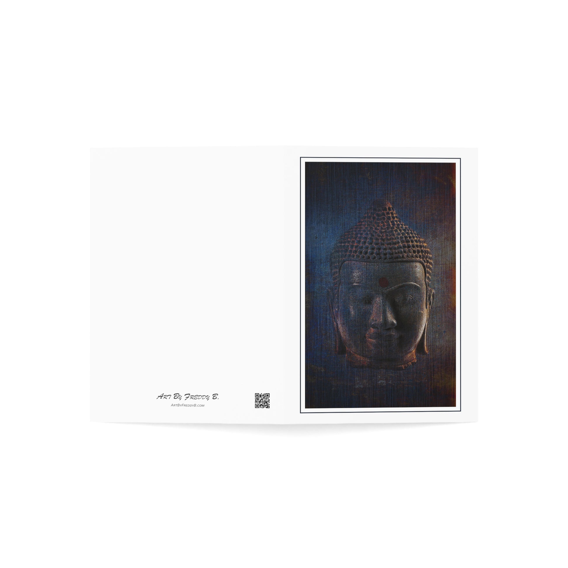 Blue Buddha Head Greeting Cards With Gratitude Message - Buddha Themed Stationery and Cards top view