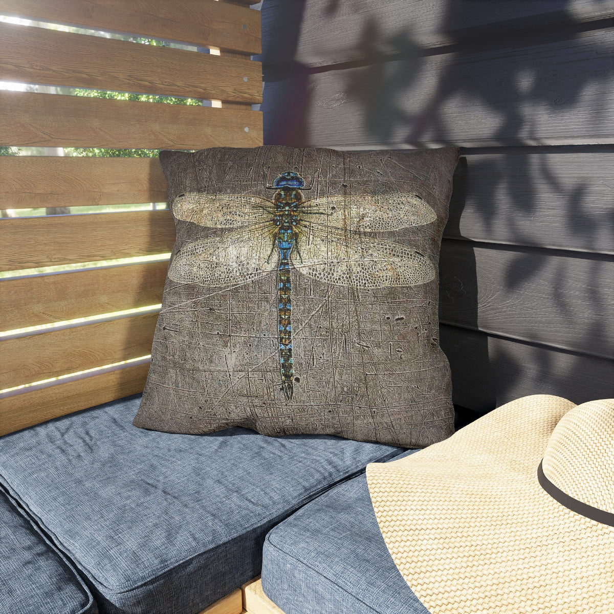 Outdoor Pillows - Dragonfly on Distressed Grey Background 2 sizes available