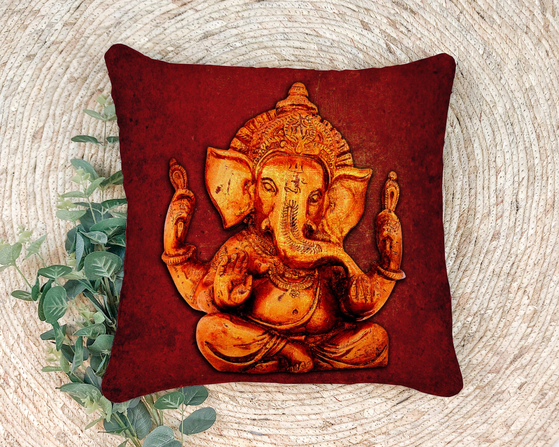 Double Sided Outdoor Pillows - Ganesha on a Distressed Lava Red Background Print - 2 sizes available