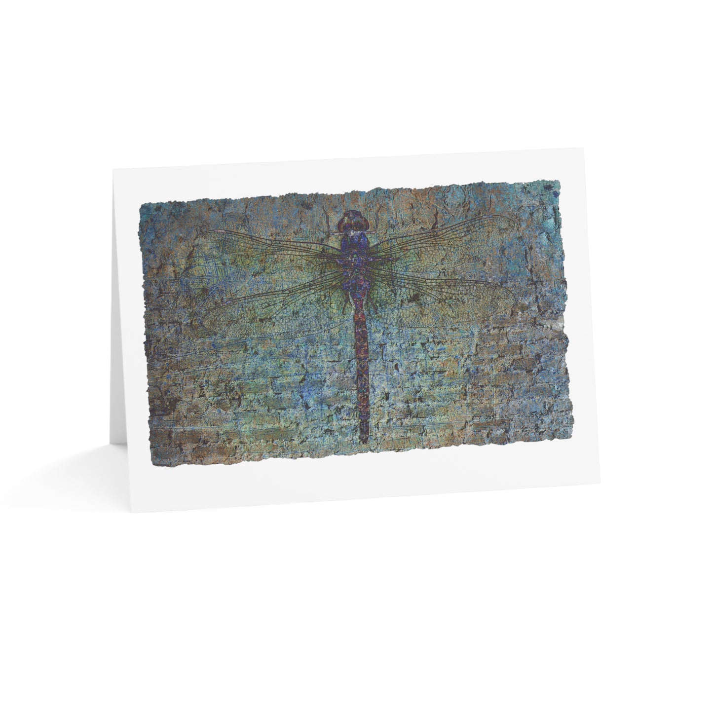 Dragonfly Print Greeting Cards Blue Dragonfly on Brick Stationery and Blank Cards side view