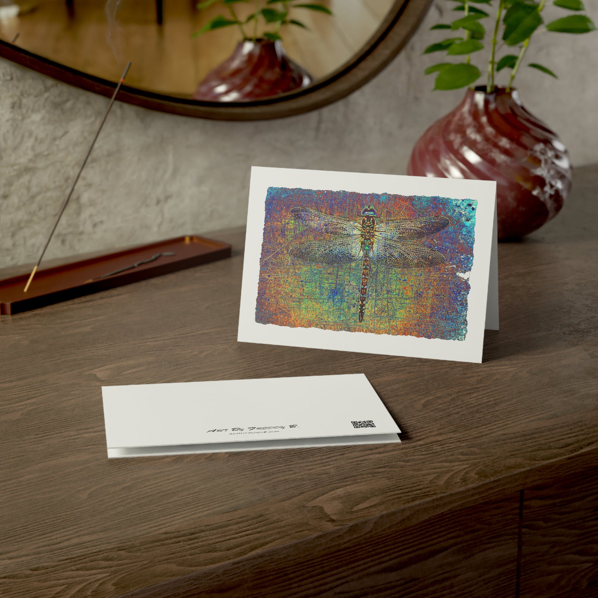 Dragonfly Print Greeting Cards Multicolor Dragonfly Stationery and Blank Cards on table