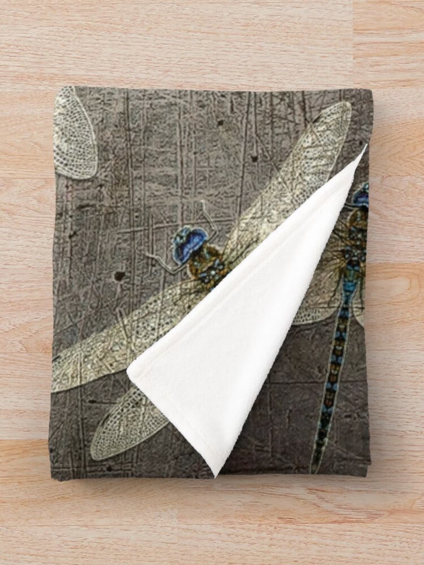 Dragonfly Themed Blankets - Flight of Dragonflies on Distressed Gray Stone Background Printed on Minky Blankets folded