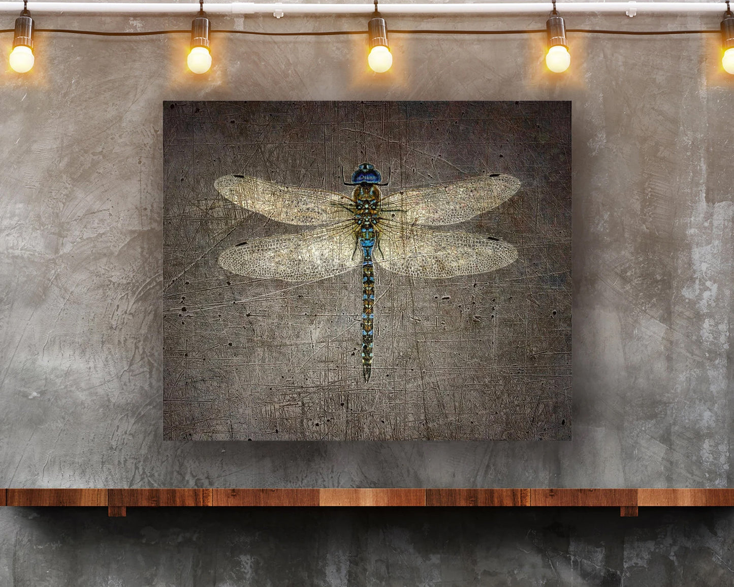 Dragonfly on Distressed Stone Background Printed on Rectangular Eco-Friendly Recycled Aluminum hung