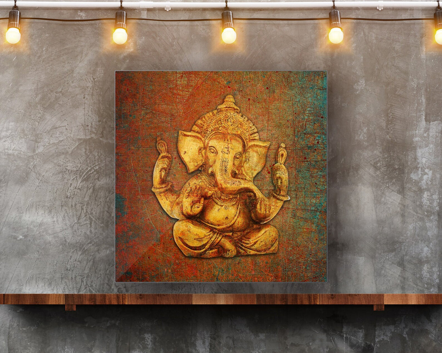 Ganesha on a Distressed Background Printed on Eco-Friendly Recycled Aluminum hung