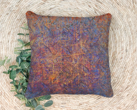 Texture of Purple and Orange Mix Printed on Spun Polyester Square Pillow  on rug