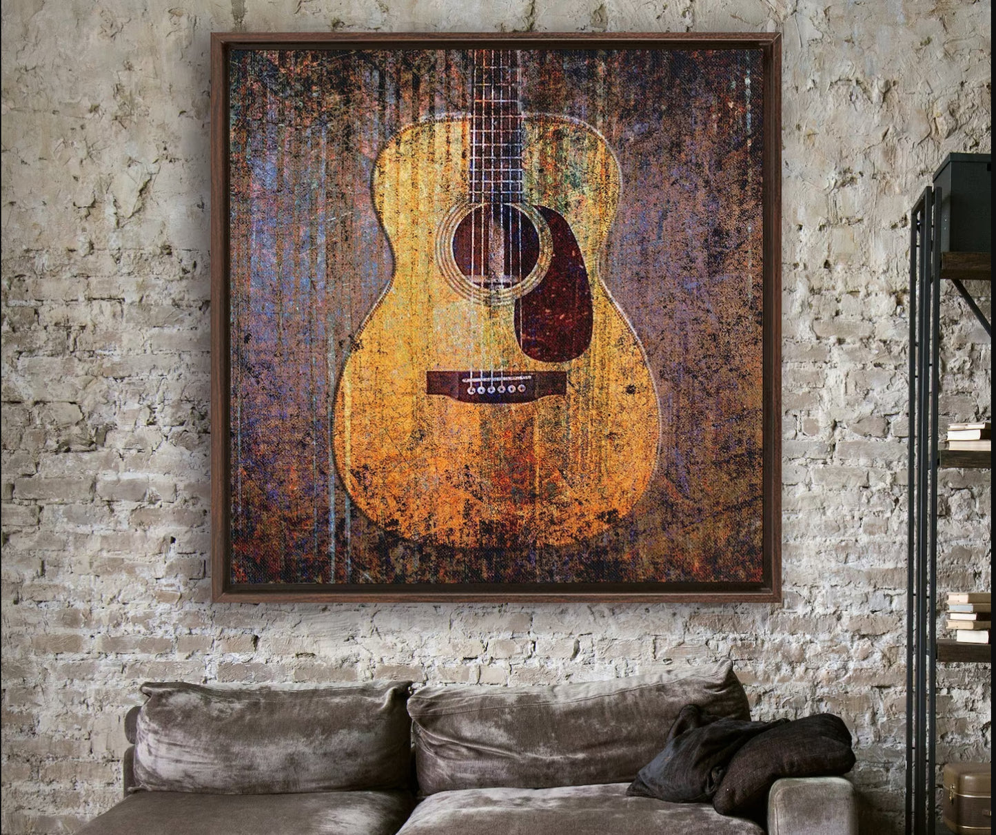 Music and Guitar Themed Print - Acoustic Guitar Print on Canvas in a Floating Frame 6 sizes available
