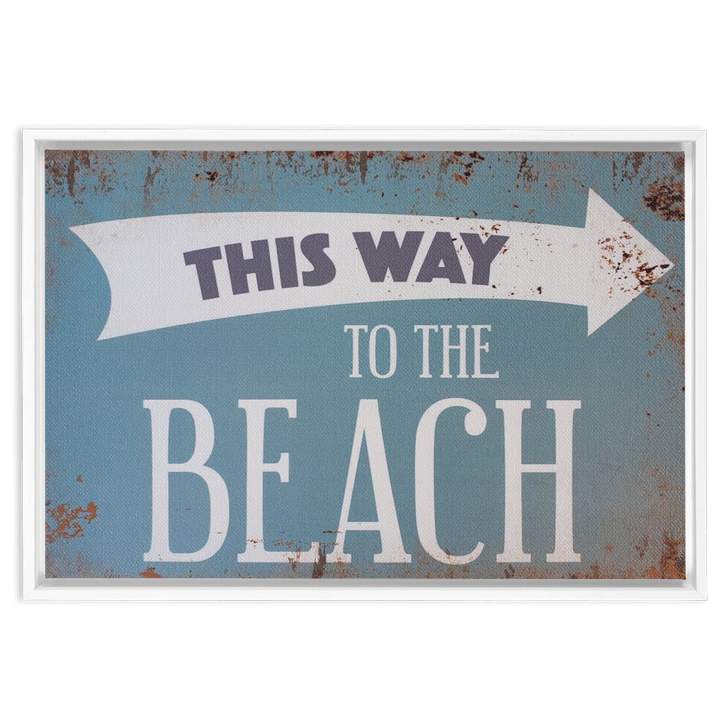 Beach House Decor - This Way To The Beach Print Floating Frame Stretched Canvas 5 sizes available