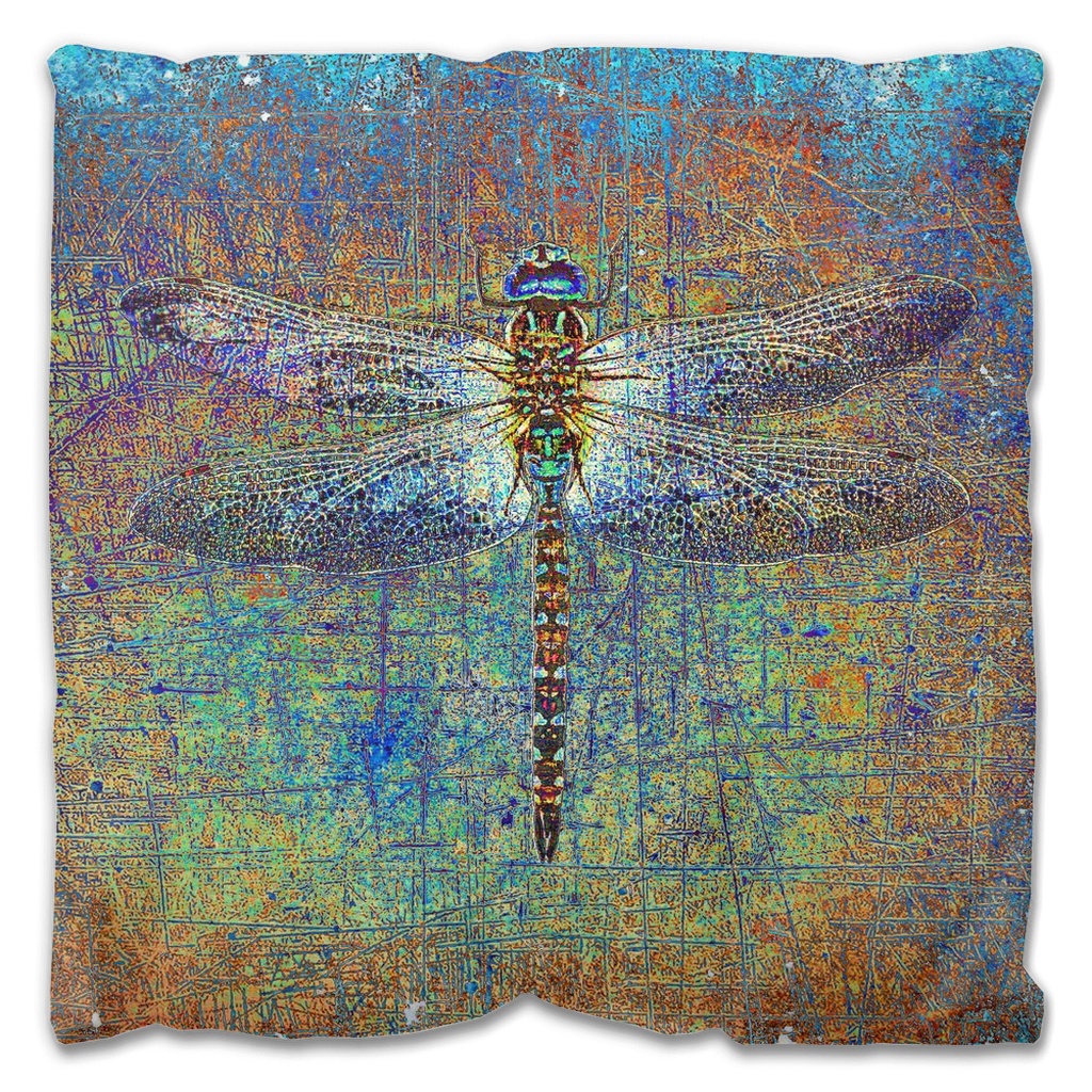 Outdoor Pillow - Dragonfly on Multicolor Background 2 sizes available