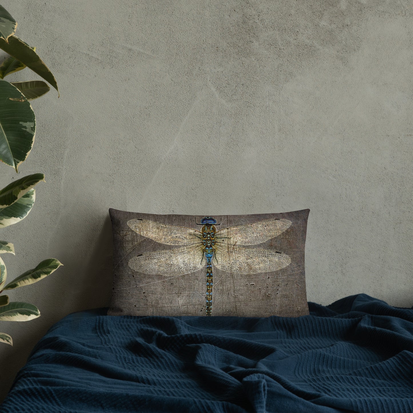 Double Sided Dragonflies Themed Premium Lumbar Pillow 20x12 - Dragonflies on Distressed Background Print