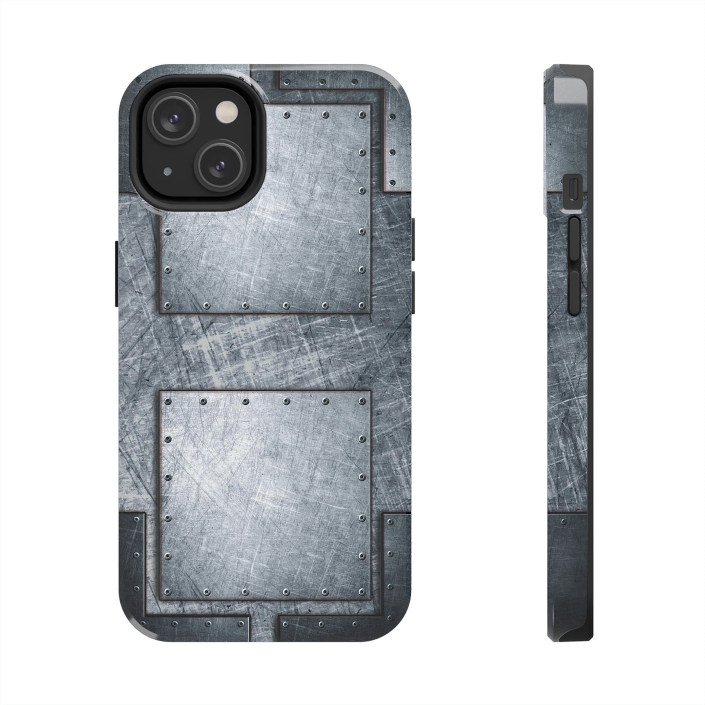 Steampunk Industrial Themed Tough Case for iPhone 14 - Distressed, Riveted Metal Plates Print Phone Case