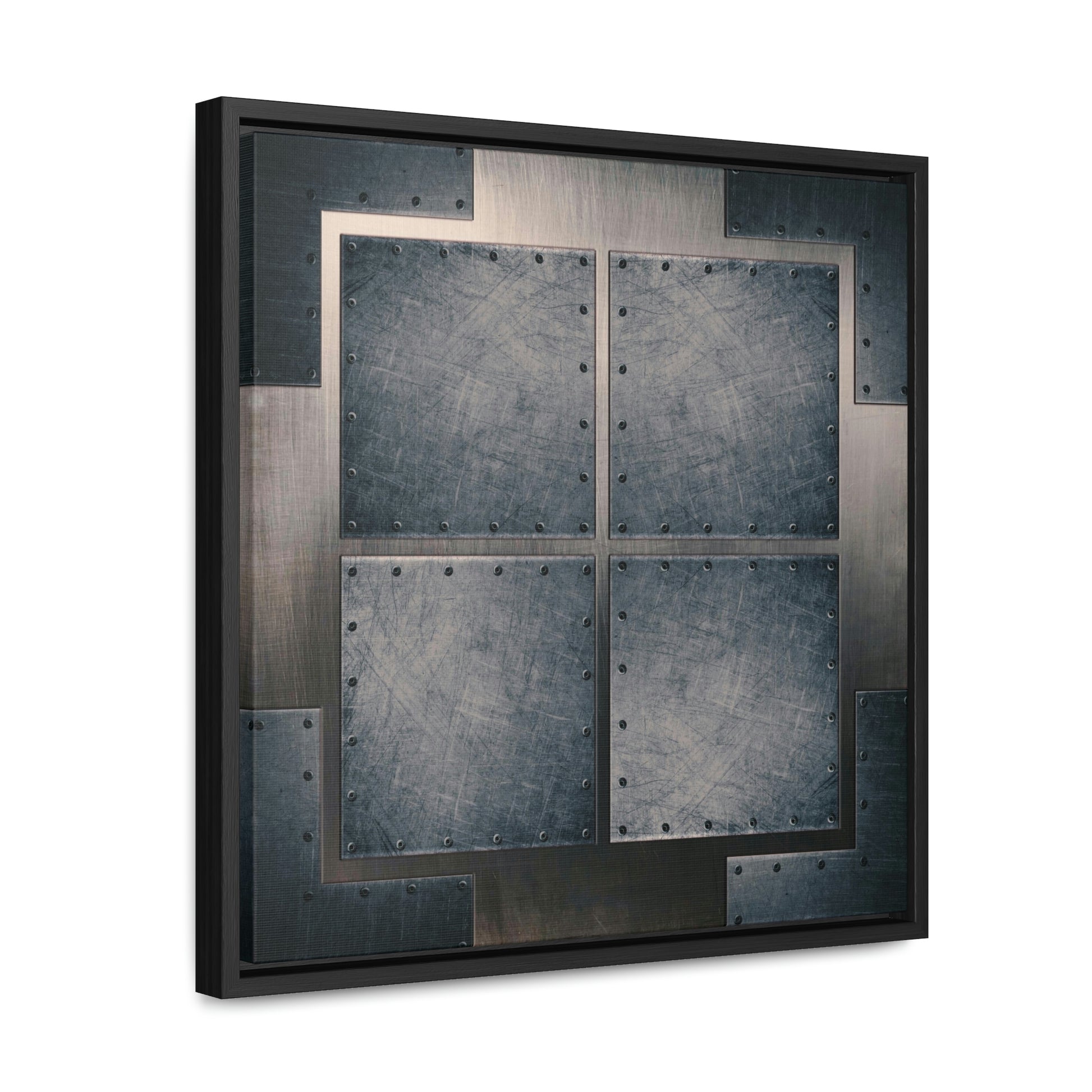 Industrial Themed Wall Decor - Distressed Steel Sheets Print on Canvas in a Floating Frame side view