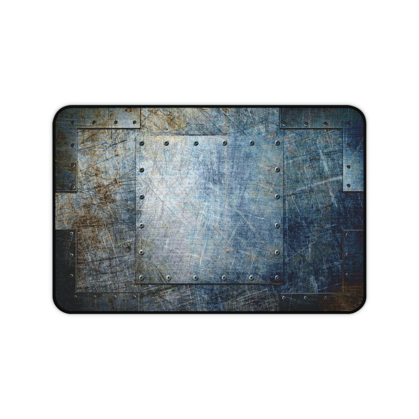 Steampunk Themed Desk Accessories - Distressed, Blued Steel Sheets on Neoprene Desk Mat 12 by18 