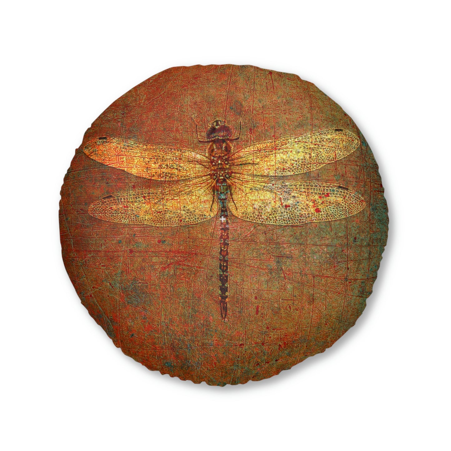 Dragonfly on Brown Stone Background Print on 2 Sided Round Tufted Floor Pillow
