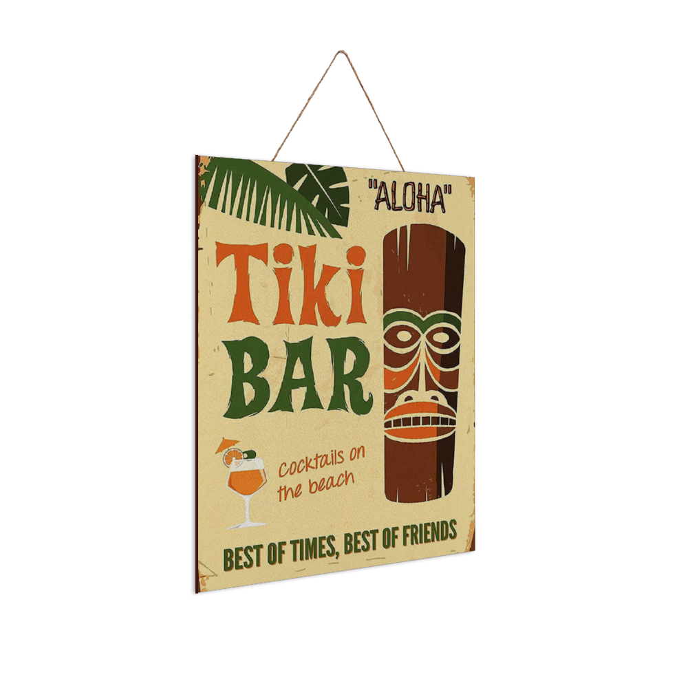 Aloha Tiki Bar Print on Wood 10" x 14" side view