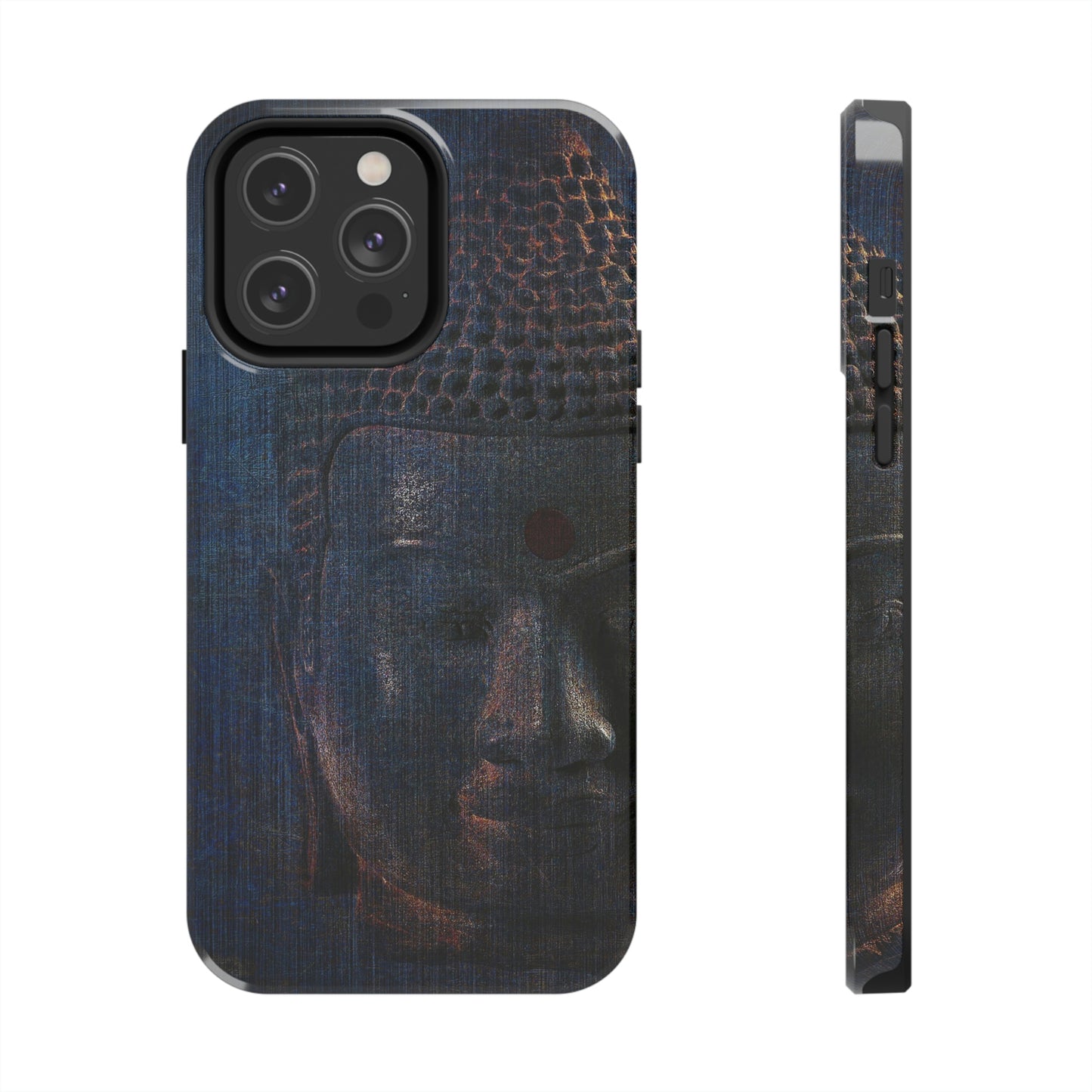 Buddha Themed Tough Case for iPhone 14 - Blue Buddha Head on Distressed Background Print Phone Case for iPhone 14