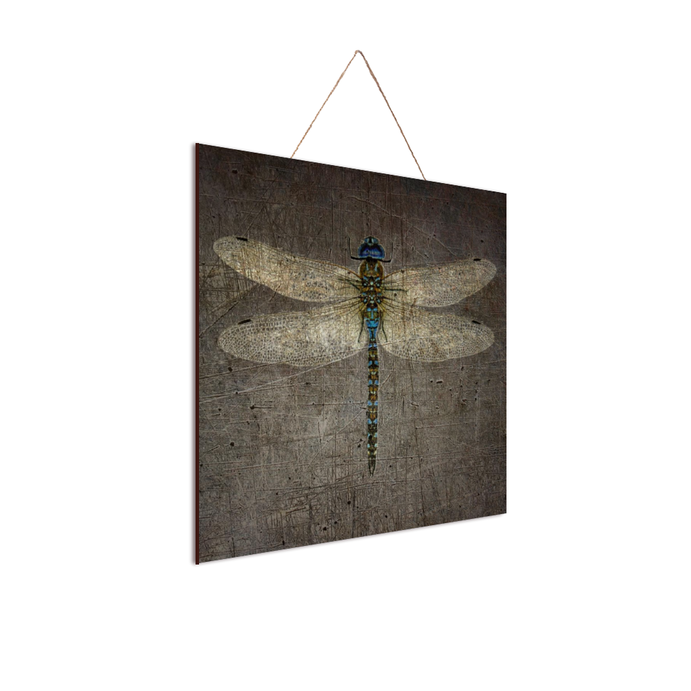 Dragonfly  Wall Decor  Dragonfly on Distressed Grey Background Print on Wooden Plaque  side view