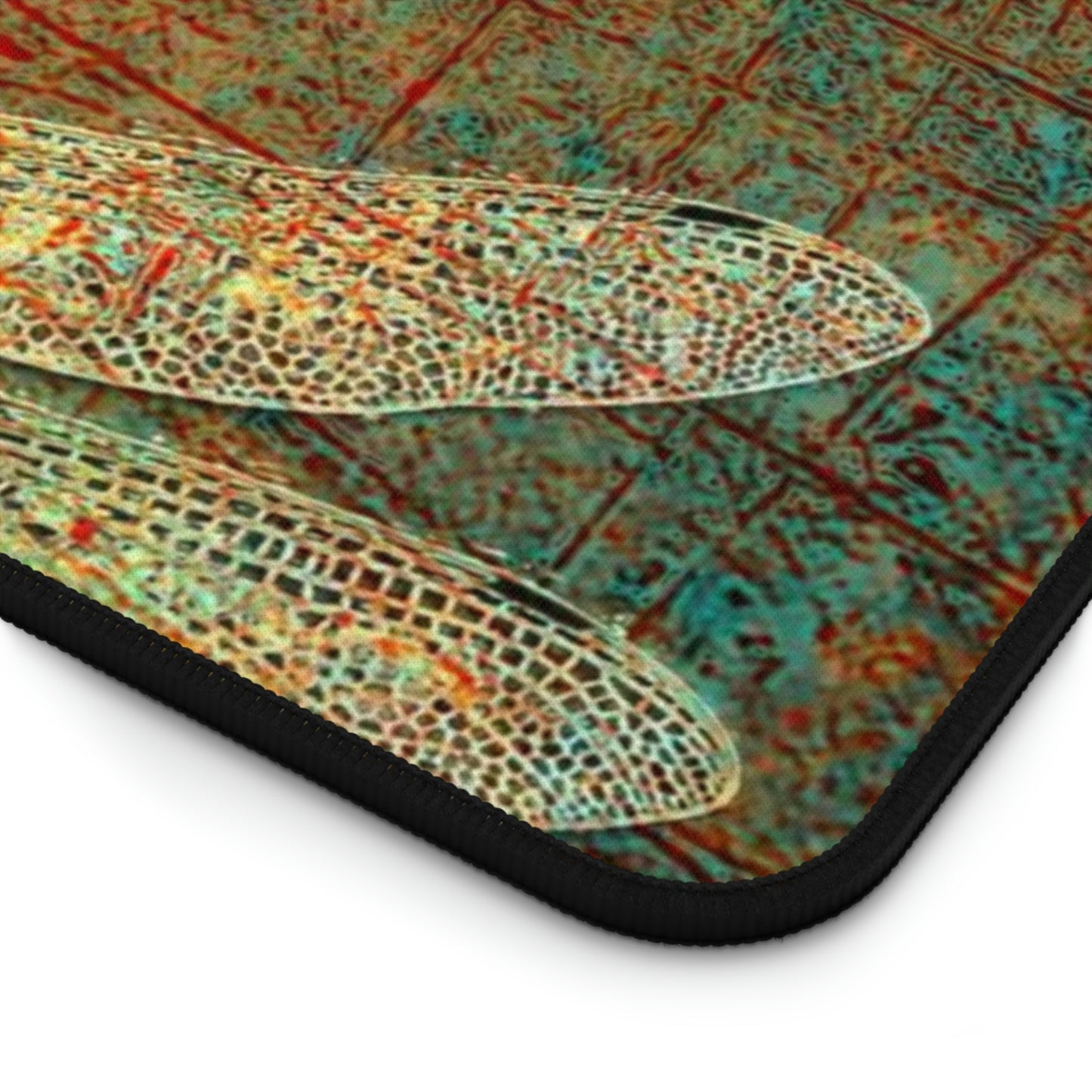 Dragonfly Desk Mat - Flight of Dragonflies on Brown and Orange Background