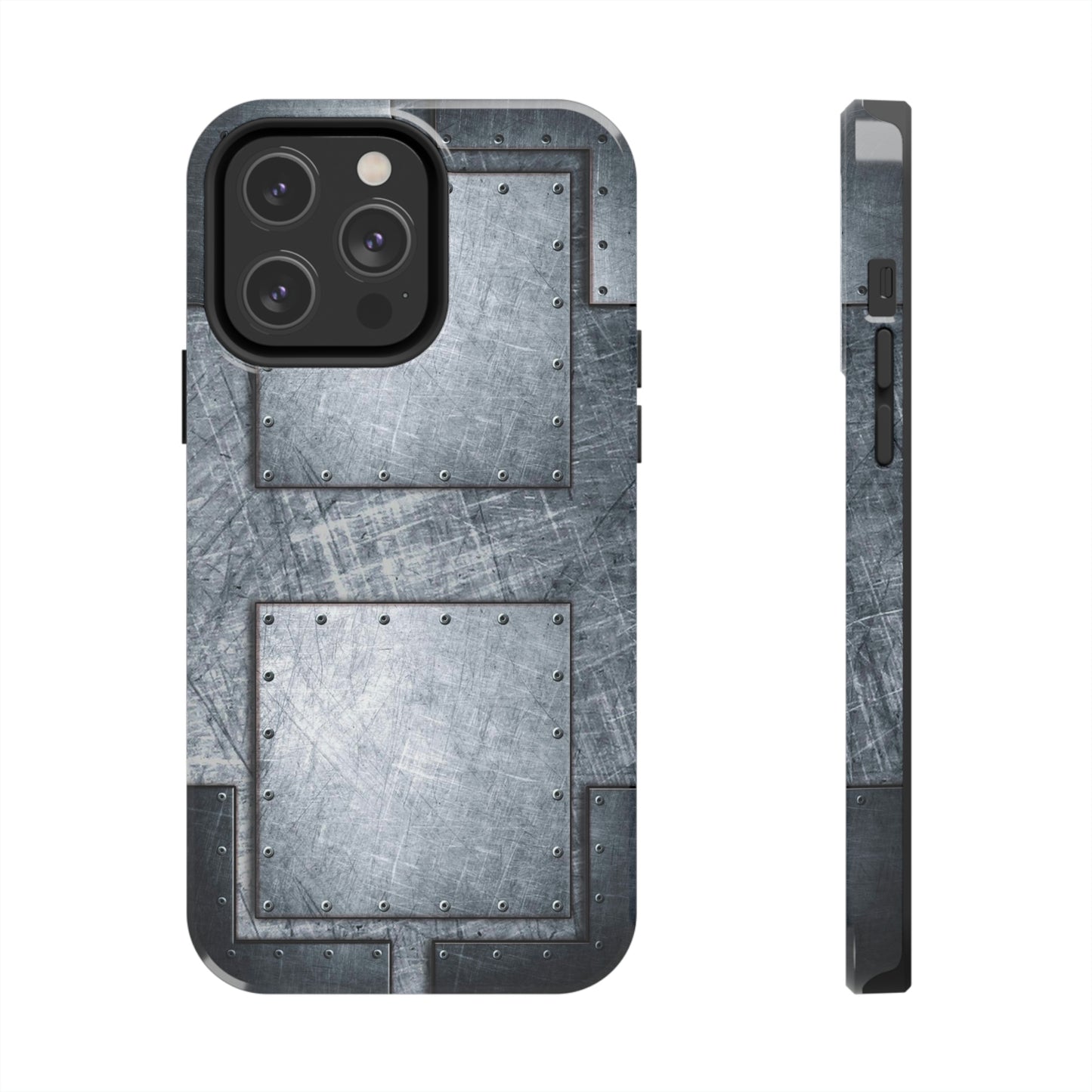 Steampunk Industrial Themed Tough Case for iPhone 14 - Distressed, Riveted Metal Plates Print Phone Case
