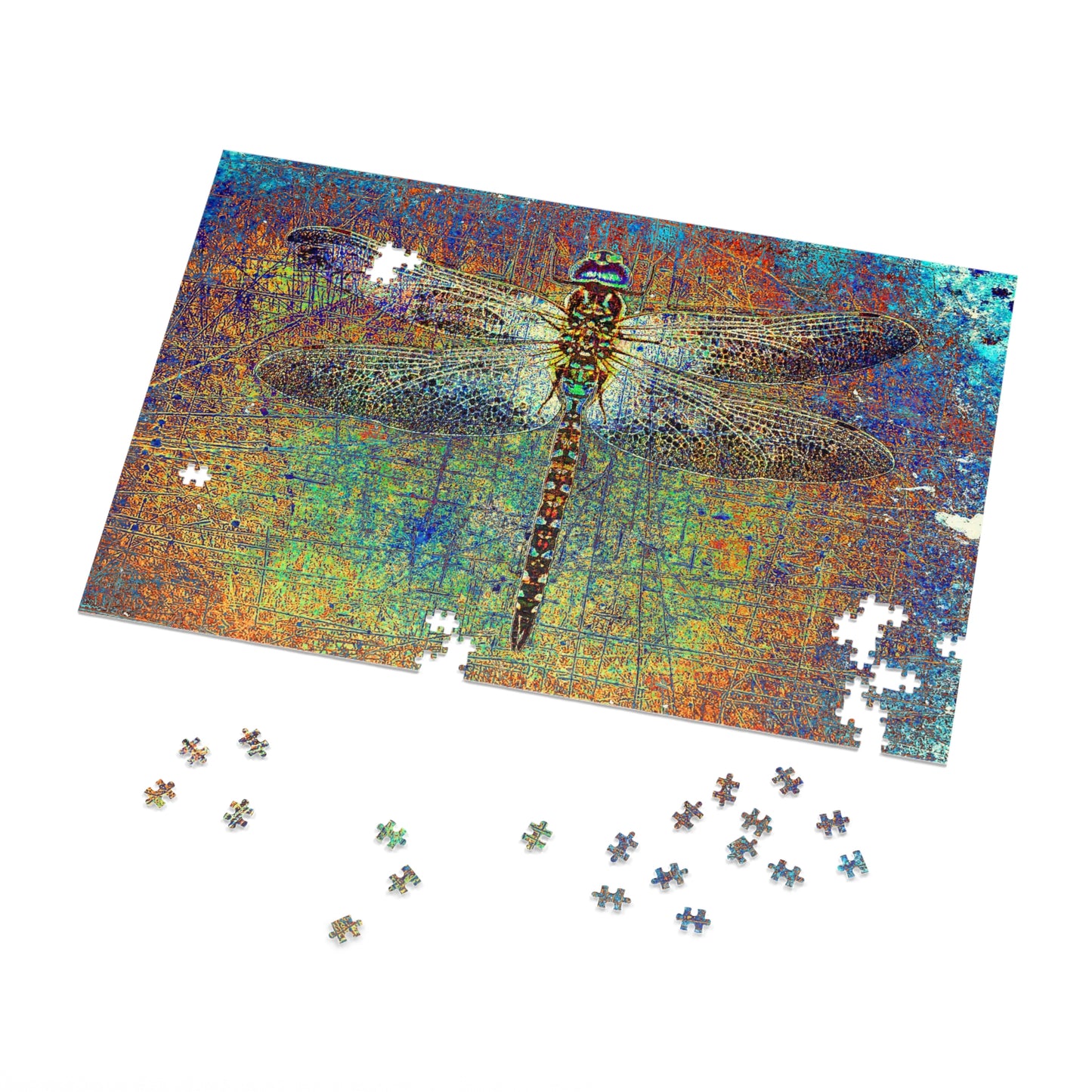 Dragonfly Themed Puzzle and Game - Dragonfly on Multicolor Background 1000 Pieces Puzzle in proces