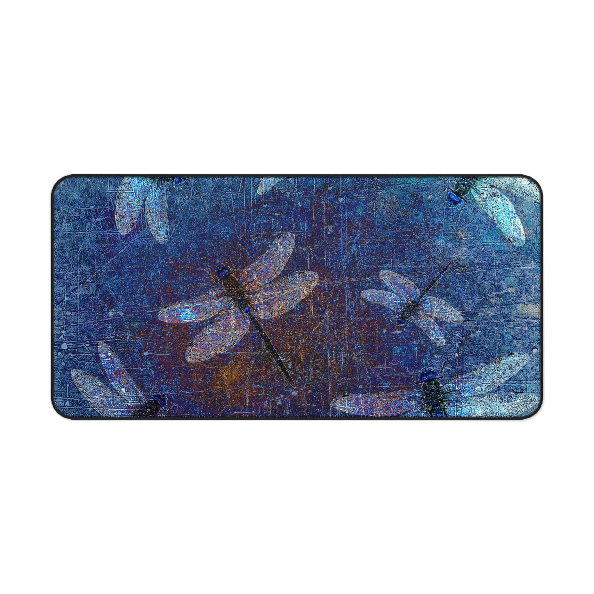 Dragonfly Desk Accessories - Flight of Dragonflies on Distressed Blue Background 15.5 by 31