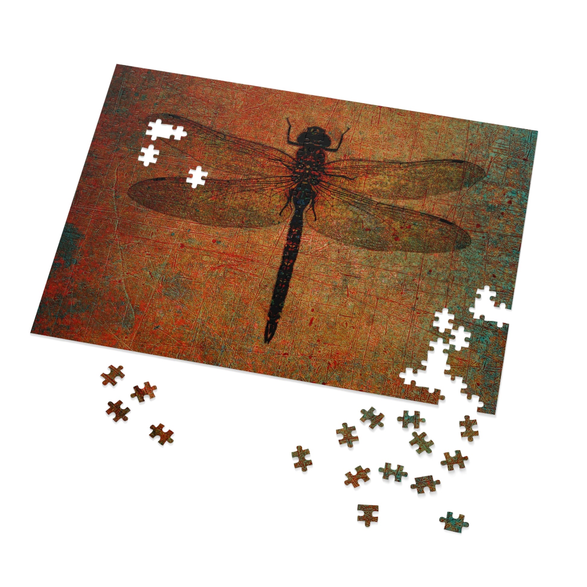 Dragonfly on Brown Stone Background Puzzle 500 pieces in progress