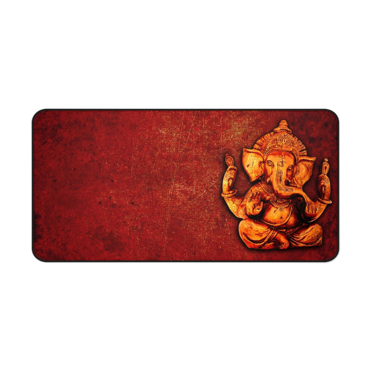 Gold Ganesha on Lava Red Background Print on Neoprene Desk Mat 15.5 by 31