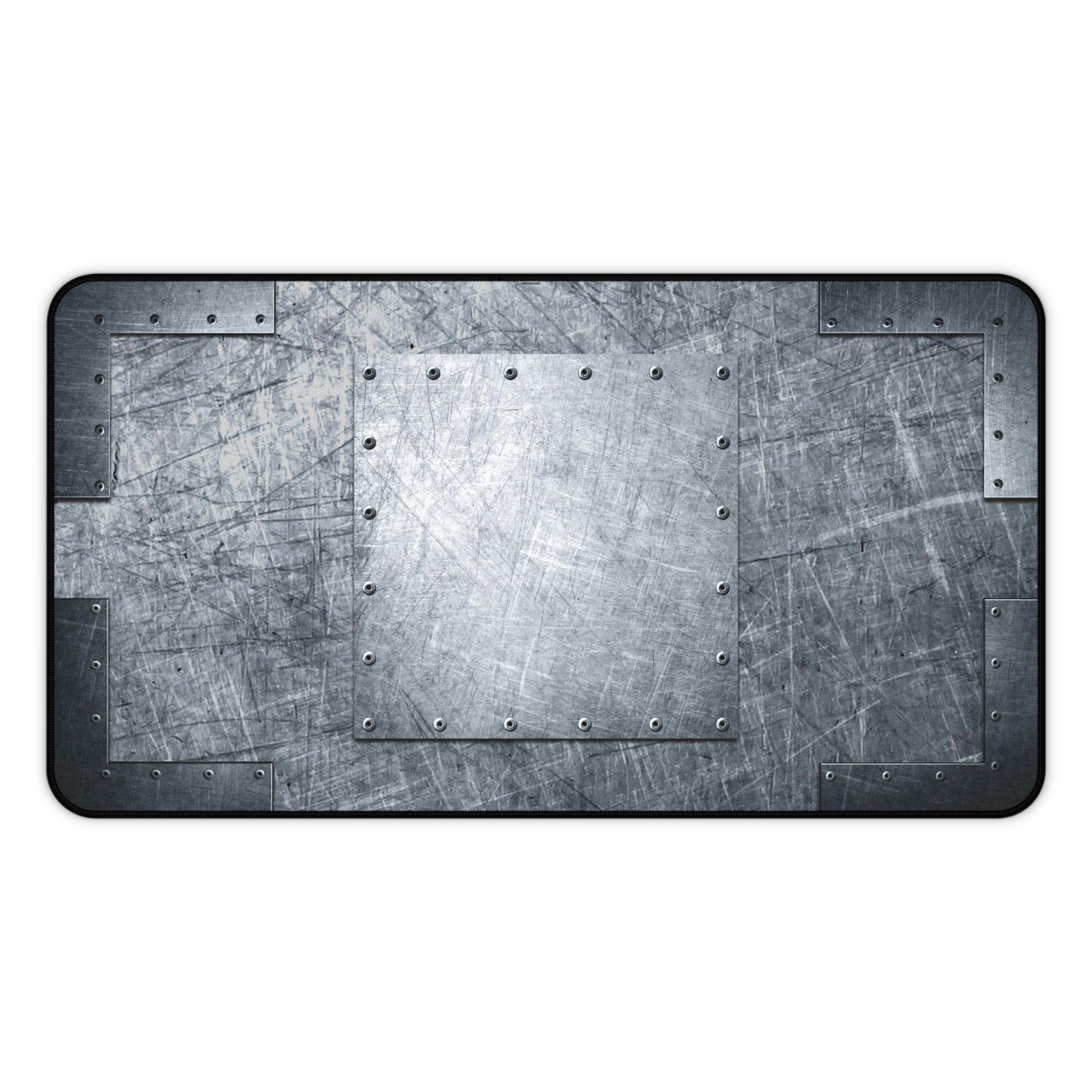 Industrial Themed Desk Accessories - Riveted Steel Sheets Print on Neoprene Desk Mat 12 by 22