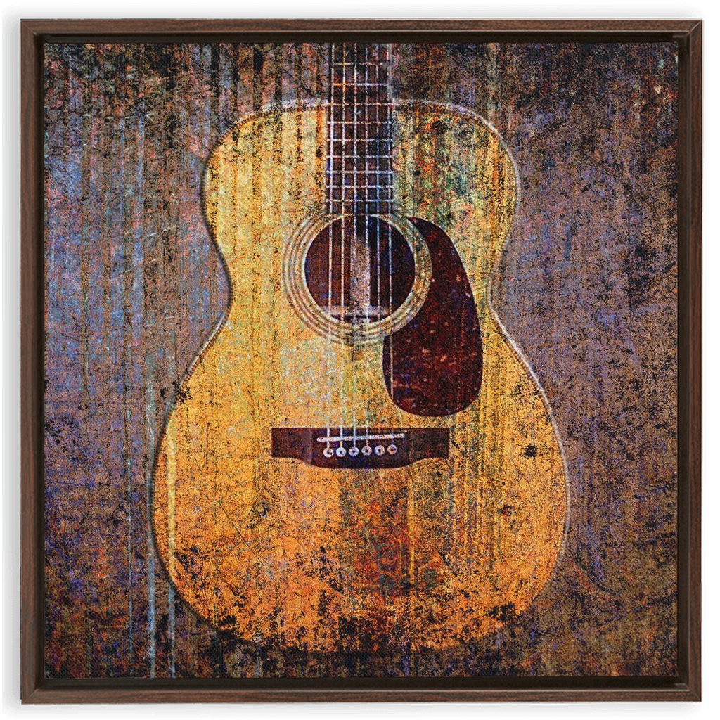 Music and Guitar Themed Print - Acoustic Guitar Print on Canvas in a Floating Frame