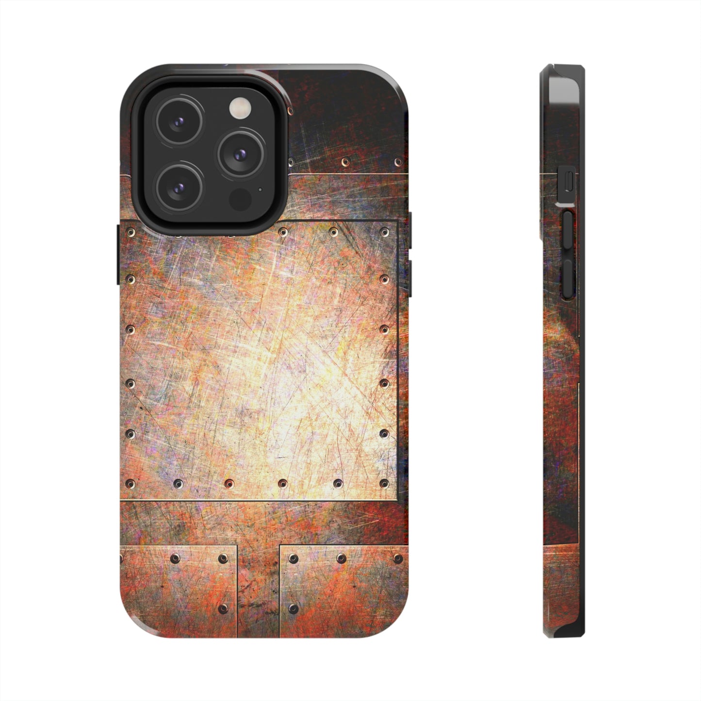 Steampunk Themed Tough Case for iPhone 14 - Rusted Riveted Metal Plates Print Phone Case for iPhone 14