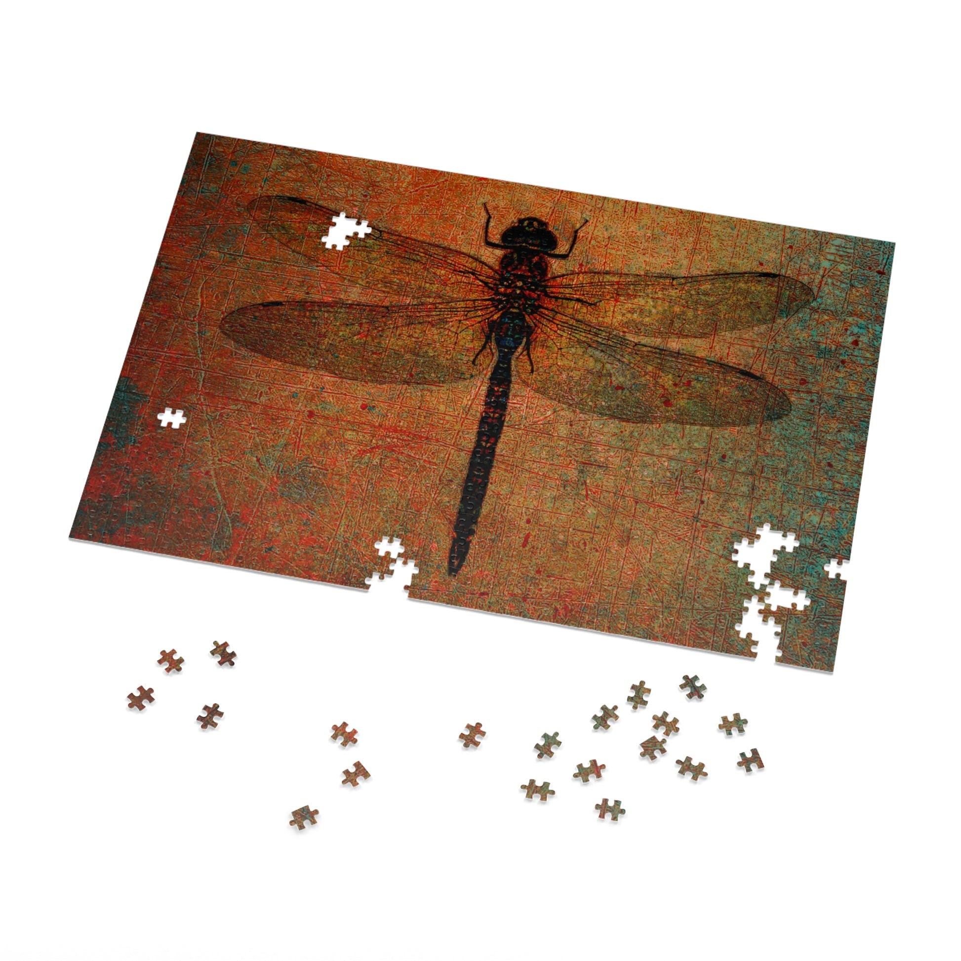 Dragonfly on Brown Stone Background Puzzle 1000 pieces in progress