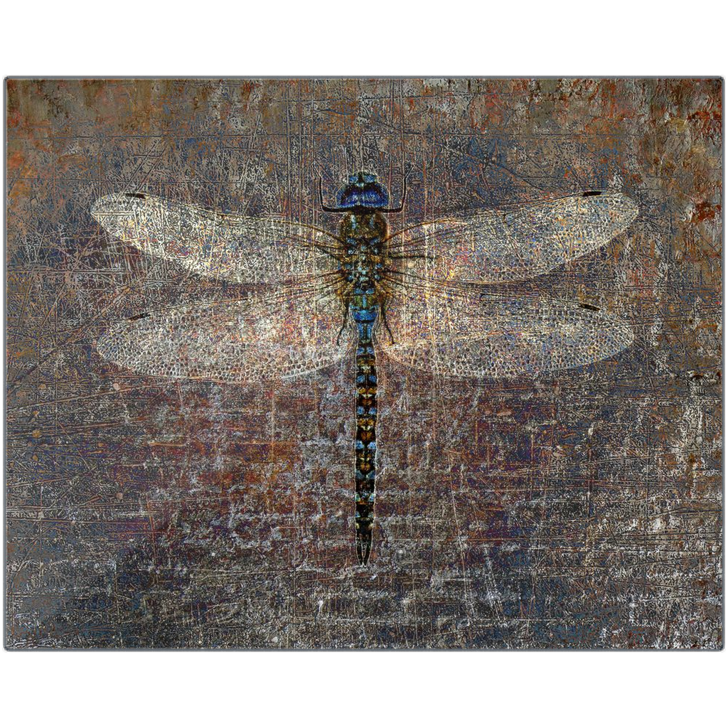 Dragonfly Wall Art Dragonfly on Distressed Bricks Purple and Blue Filters Printed on Eco Friendly Recycled Aluminum